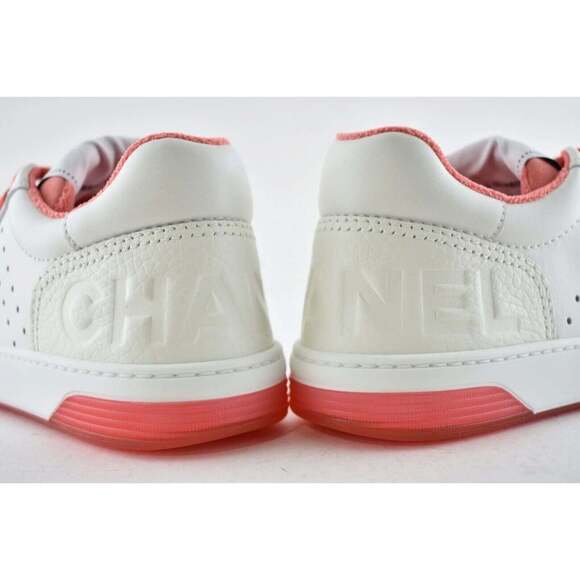 Chanel 22P White Leather Red CC Logo Flat Lace Up Tie Runner Trainer Sneaker 38 - Picture 11 of 12